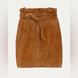 Ba&sh Sun Paper bag Waist Brown Real Leather Suede Wrap, Tie Ruffle Skirt